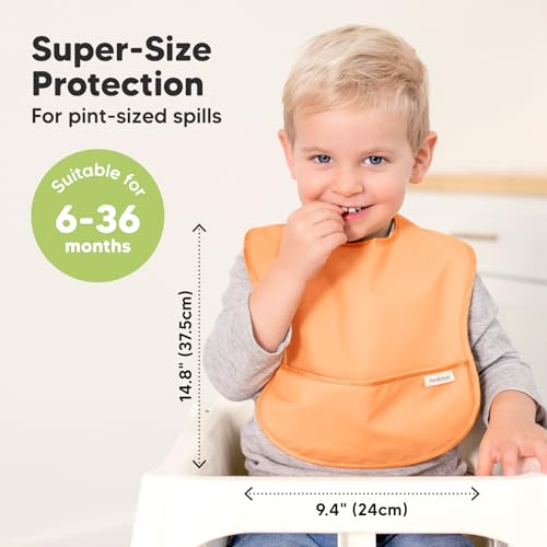 3-Pack Waterproof Baby Bibs for Eating - Lightweight Baby Bib with Food Catcher, Mess Proof Toddler Bibs, Waterproof Bibs for Baby Boys, Baby Girls, Feeding Bibs, Drool Bibs, Baby Food Bibs (Vessels)