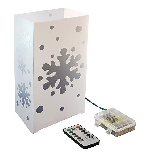 LumaBase 82906 Remote Control Battery Operated LED Luminaria Kit, Silver Snowflake