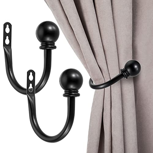 Sumnacon Set of 2 Metal Decorative Curtain Holdbacks, Wall Mounted Window Drapery Tiebacks for Bedroom, Livingroom, Office Come with Screws, Black
