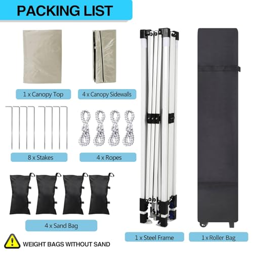 RHOLUTA 6.5x6.5 Pop Up Canopy Tent with 4 Removable Sidewalls, Ez Pop Up Outdoor Canopy, Adjustable Waterproof Canopy with Roller Bag, 4 Sand Bags, 4 Ropes and 8 Stakes