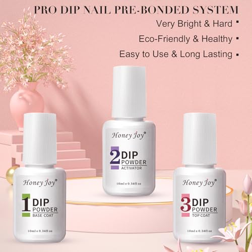 Honey Joy Dip Powder Nail Kit Starter,4 Colors Gentle Nude Brown Pink Neutral Skin Dipping Powder Liquid Set with Base Top Coat for Nail Art Manicure Salon DIY No LED Nail Lamp Needed,Dip-7pcs-07
