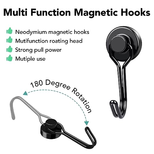 MIKEDE Magnetic Hooks 25LBS, 10 Pack Black Swivel Swing Magnetic Hook Strong Magnet with Hooks for Hanging, Heavy Duty Neodymium Magnet Hooks for Cruise, Kitchen, Camping, Door, Locker