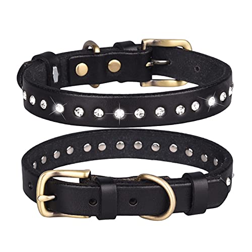 Pet Collar, Bling Rhinestone Leather Collar Adjustable Puppy Collar for Small Medium Dog (XS, Black)