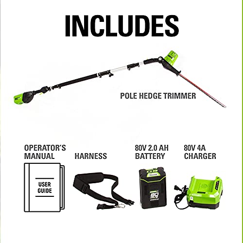 Greenworks Pro 80V 20" Cordless Pole Hedge Trimmer, 2.0Ah Battery and Charger Included