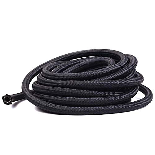 BLACKHORSE-RACING 10Ft 6 an AN6 Nylon and Stainless Steel Braidied Oil Gas Fuel Hose Fuel Line + 6pcs 6an Hose Fitting Kit Black