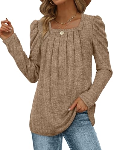 Fall Sweatshirts for Women 2024 Trendy Puff Sleeve Long Sleeve Shirts Dressy Red L