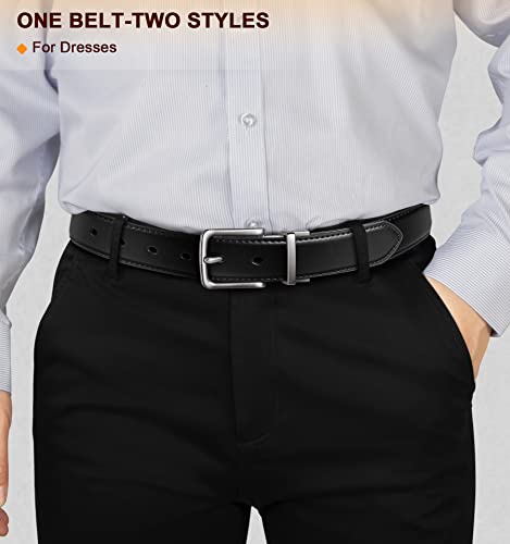 BULLIANT Men's Belt,Reversible Belt Adjustable For Gift Men 1.25”-Cut For Fit-2 Sides in 1 Belt(Not 2)(Black/Purplish Blue,48"-50" Waist Adjustable)