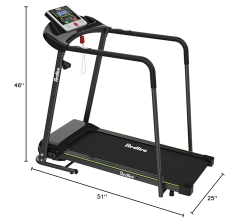 Redliro Walking Treadmill with Long Handrail for Balance, Recovery Fitness Exercise Machine Foldable for Home use with Holder for Phone & Cup,LCD Display, 300 lbs Capacity
