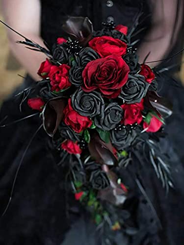 Hawesome 12PCS Artificial Silk Flowers Realistic Roses Bouquet Long Stem for Home Wedding Decoration Party (Black)