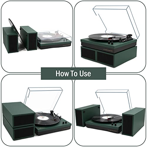Vinyl Record Player with Stereo Speakers, 3-Speed Belt-Drive Turntable with Wireless Music Playback | Black Marble