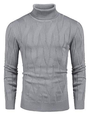 COOFANDY Men's Slim Fit Turtleneck Sweater Casual Knitted Pullover Sweaters Red