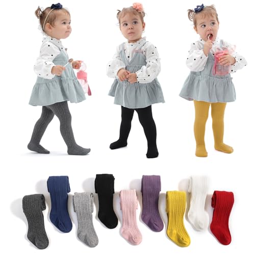 EPEIUS Baby Tights Newborn Girls Cable Knit/Ribbed Tights Soft Cotton Stockings Seamless Footed Leggings Pantyhose 0-6 Months (Pack of 3)