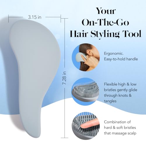 Kitsch Detangling Brush for Adults & Kids - Professional Wet & Dry Hair Detangler, No Pain, Tangle Free Flexible Bristles - Easy to Hold, Shower & Travel Brush, Fits All Hair Types - Haze Blue