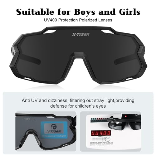 X-TIGER Kids Sunglasses Polarized Youth Baseball Sunglasses for 8-14 boys girls UV400 Sports Softball Cycling Glasses