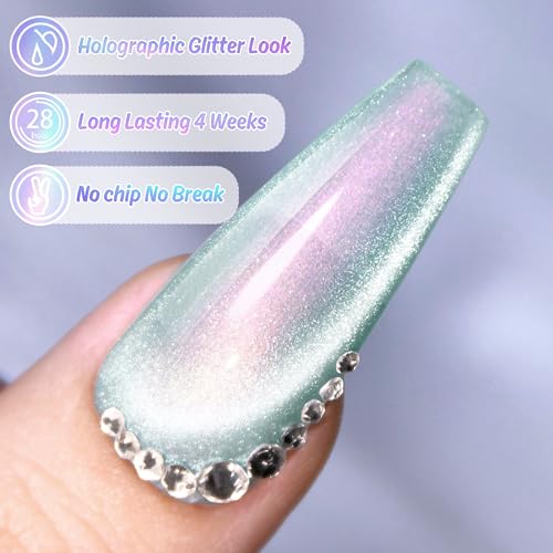 Double Rhythm Cat Eye Gel Nail Polish Set of 6 Colors Shimmer Glitter with Magnet 9D Holographic Reflective Magnetic Nail Polish (Purple Orange Blue Green Pink-Kit 33)