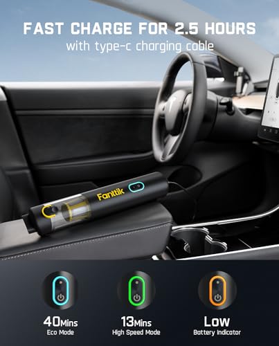 Fanttik Slim V8 Apex Car Vacuum, 19000PA High Power, 4 in 1 Portable Mini Vacuum, 2.5H Type-C Fast Charge, Up to 40 Mins Runtime, RobustCleanโข Handheld Vacuum for Car, Home, Keyboard Cleaning, Black