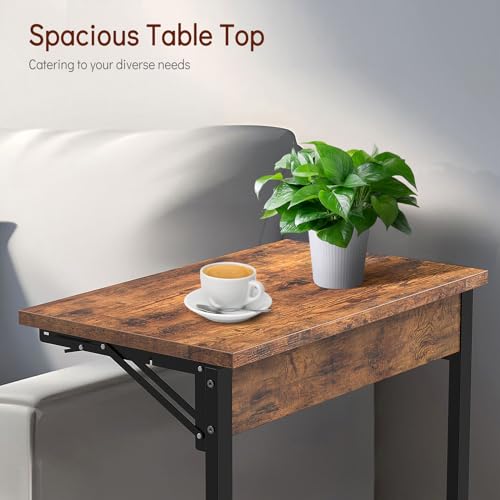 Tatub 24" Folding C Shaped End Table, Small Sofa Side Laptop Desk, Couch TV Tray Table for Living Room, Bedroom, Dark Black
