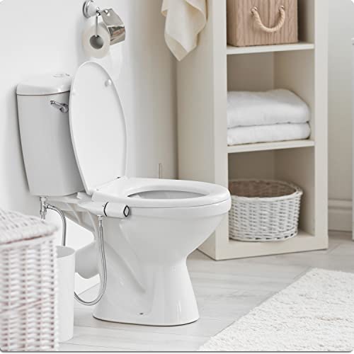 BIGCOW Ultra-Slim Bidet Attachment for Toilet - Dual Nozzle (Frontal & Rear Wash) with Adjustable Cold Water Pressure and Stainless Steel Inlet - Hygienic Solution for Fresh Cleanliness