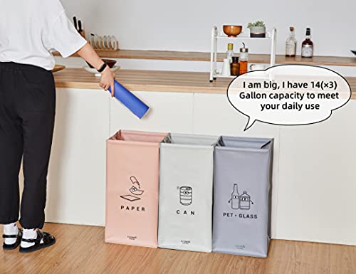 ECOWAN LIVING 54L Recycle Bins for Kitchen, Indoor Recycling Bins, Recycle Bins for Home, Recyclable Waste Trash Sorting Organizer, Reusable Waterproof Anty-Deformation Design, Pack of 3 Bags