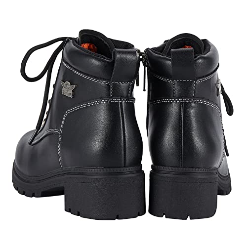 Dream Apparel Womens Lace Up Motorcycle Riding Boots with Side Zipper, Black Faux Leather Ankle Booties Biker Boots, Military Combat Booties for Ladies with Low Heel, 11