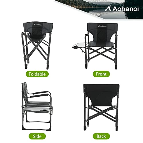 Aohanoi Directors Chairs Foldable, Camping Chairs with Side Table, Camp Chairs for Heavy People, Outdoor Folding Camping Chairs, Adults Folding Chairs for Outside, Supports up to 350lbs (Grey)
