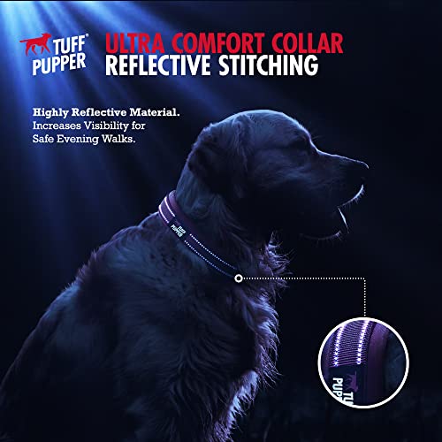 Tuff Pupper Ultra Comfort Padded Dog Collar | Thick Neoprene Padding | Ballistic Nylon Strap Dog Collar with Reflective Stitching | Durable Metal Buckle & Integrated ID Tag Holder | Waterproof Collars