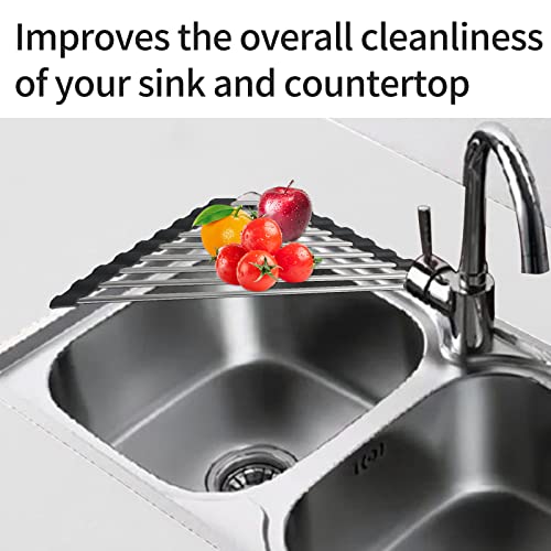 Ahyuan Roll up Dish Drying Rack Over The Sink Kitchen Roll up Sink Drying Rack Portable Dish Drainer Foldable Dish Drying Rack (Black, Triangle 16.3''X9.4'')