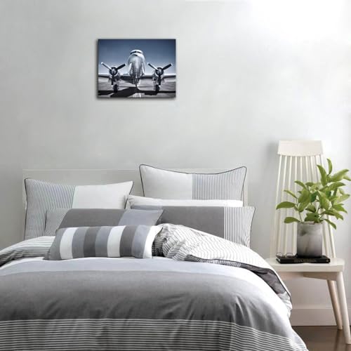 Airplane Wall Art Canvas Aircraft on a Runway Picture Modern Airplane Posters Aviation Decor for Boy Room Living Room(Airplane, 12x16 inch)