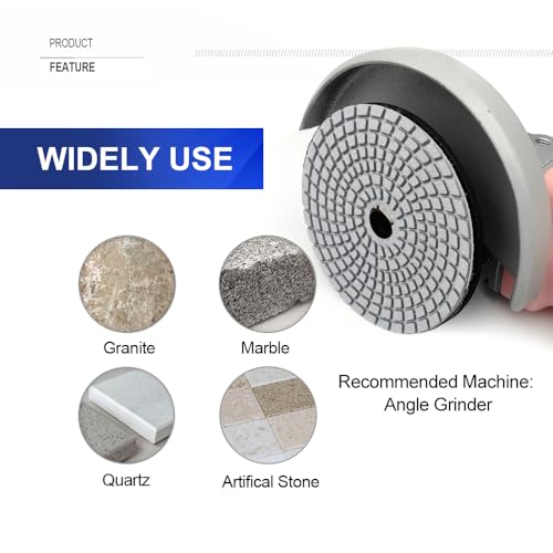 SHDIATOOL 8Pcs 4 Inch Diamond Wet Polishing Pads with White Bond Grit 50 for Marble Granite Stone
