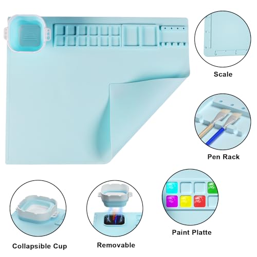 Silicone Craft Mat, 20"x16" Silicone Painting Mat with Cup, Nonstick Silicone Sheet for Resin Jewelry Casting, Creator Silicone Mat for Art, DIY, Drawing, Clay and Play Doh