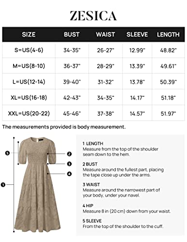ZESICA Women's 2024 Summer Short Puff Sleeve Crewneck Smocked Floral Lace Flowy A Line Tiered Maxi Dresses,Red,Medium