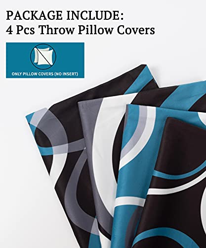 D DIFARIC Blue and Black Throw Pillow Covers 18x18 Inches Set of 4 Decor Decorative Throw Pillow Cover Abstract Modern Geometric Teal Square Cushion Cases for Sofa Bed Couch