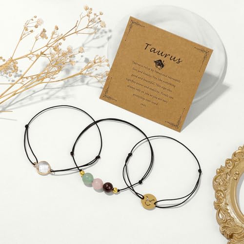 Risyfjew Taurus Bracelet for Women April Birthstone 8mm Natural Stone Bracelet Healing Crystals Jewelry Birthday Gift