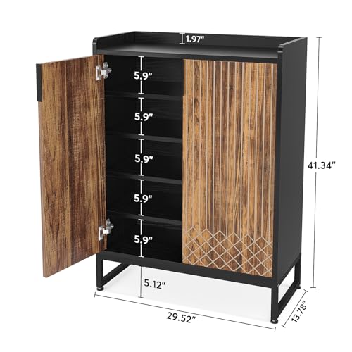 Tribesigns Shoe Cabinet with Doors, 5 Tiers Shoe Storage Cabinet for Entryway, 25 Pairs Wooden Shoe Cabinets, Modern Shoe Organizer Storage for Living Room, Bedroom, Hallway, Closet, Black and Brown