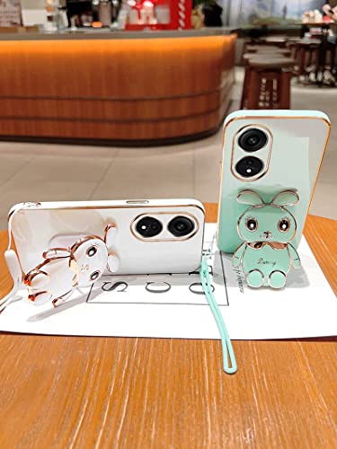 for Oneplus Nord N300 5G Case 3D Cute Cartoon Hidden Rabbit Kickstand Design for Women Girls,Luxury Plating Glitter Soft Silicone Girly Phone Case with Camera Protection Cover for Oneplus N300 Black