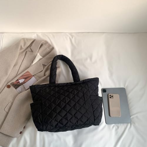 TWOYOMN Heart Quilted Tote Hand Bag Shoulder BagG for Women Large Capacity Bag Lightweight Puffy Cross Bag Padding Shoulder Bag Purple