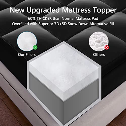 CHOKIT Premium 2100 Series Twin XL Mattress Topper College Dorm Extra Thick Mattress Pad Cover, 400TC Soft Plush Pillow Top for Back Pain, Cooling Breathable 5D Snow Down Alternative Fill