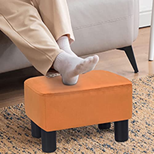 Adeco Small Footstool Ottoman, Rectangular Footrest Stool Padded Ottoman Extra Seating Pet Step for Living Room Entryway Office (Orange)