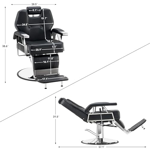 BarberPub Heavy Duty Recline Barber Chair All Purpose Hydraulic Salon Chair for Hair Stylist Spa Beauty Shampoo Equipment 8706 (Black)