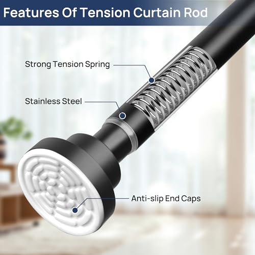 ENJOYBASICS 2 Pack Adjustable Spring Tension Curtain Rod 32 to 66 Inches, Stainless Steel Matte Black Shower Rod No Drilling, 7/8" Tension Rod for Window, Bathroom, Closet, Room Divider