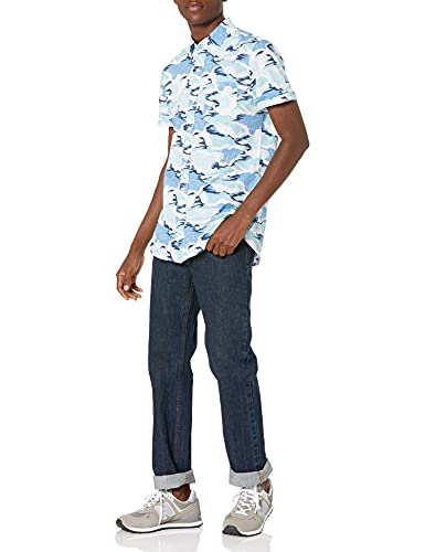 Goodthreads Men's Standard-Fit Short-Sleeve Printed Poplin Shirt, White Aloha, X-Small