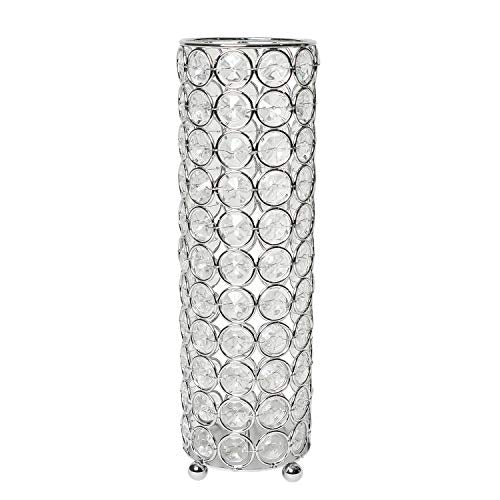 Elegant Designs HG1011-CHR Elipse Crystal Decorative Flower Vase, Candle Holder, Wedding Centerpiece, 10.25 Inch, Chrome