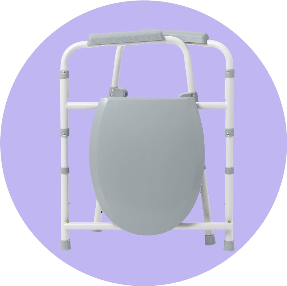 Medline 3-in-1 Steel Bedside Commode, Elongated Seat, Sturdy Folding Frame, 7.5 QT. Bucket, 350 lb. Weight Capacity, Clip-on Seat, Easy Cleaning, Tool-Free Assembly, Gray