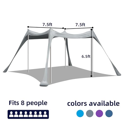 BOTINDO Family Beach Tent Canopy Sun Shade, Pop Up Grande Beach Tent Sun Shelter Stability 4 Poles with Portable Carry Bag Outdoor Shade for Fishing Backyard Camping Picnics (Grey, 7x7.5FT 4Pole)
