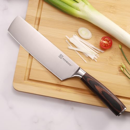 KEEMAKE Nakiri Knife 7 inch, Japanese Style Kitchen Knife with German High Carbon Stainless Steel 1.4116 Meat Knife, Vegetable knife with Ergonomic Pakkawood Handle Knife Kitchen