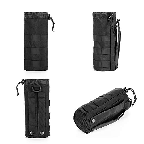 Upgraded Sports Water Bottles Pouch Bag, Tactical Drawstring Molle Holder Pouches, Travel Mesh Tactical Hydration Carrier (Tan-2Pack)