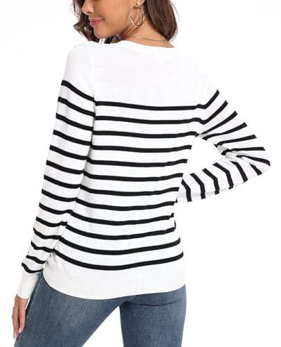 QUALFORT Women's 100% Cotton Sweater V Neck Long Sleeve Knitted Jumper Tops Pink X-Large