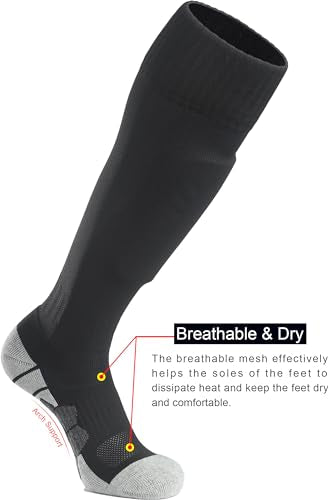 APTESOL Youth Soccer Socks Boys Girls Women Knee High Team Sport Cushion Sock Kids Long Tube Cotton Athletic Compression Socks (5-Pair Blue-B,Small)
