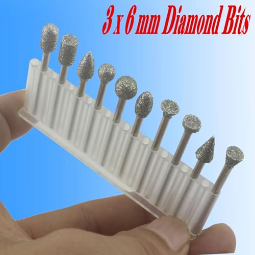 𝐋𝐮𝐨 𝐤𝐞 10 Pcs 46 Grit Diamond Burr, 1/8'' Shank Diamond Mounted Grinding Bit Stone Carving Set for Dremel Rotary Tool