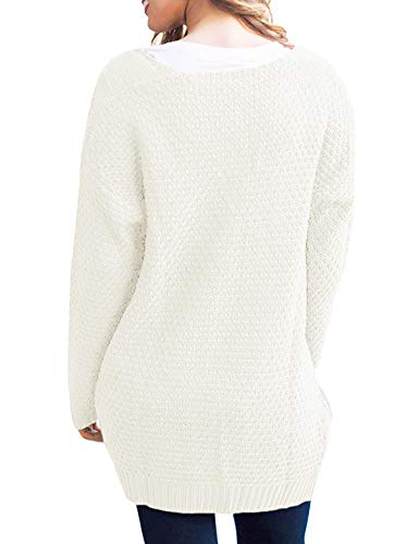 GRECERELLE Women's Loose Open Front Long Sleeve Solid Color Knit Cardigans Sweater Blouses with Packets(Medium, Purple)